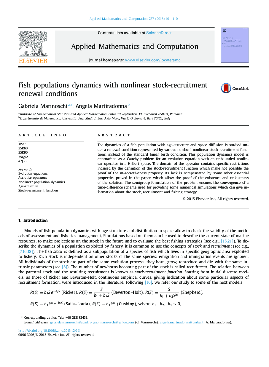 Fish populations dynamics with nonlinear stock-recruitment renewal conditions