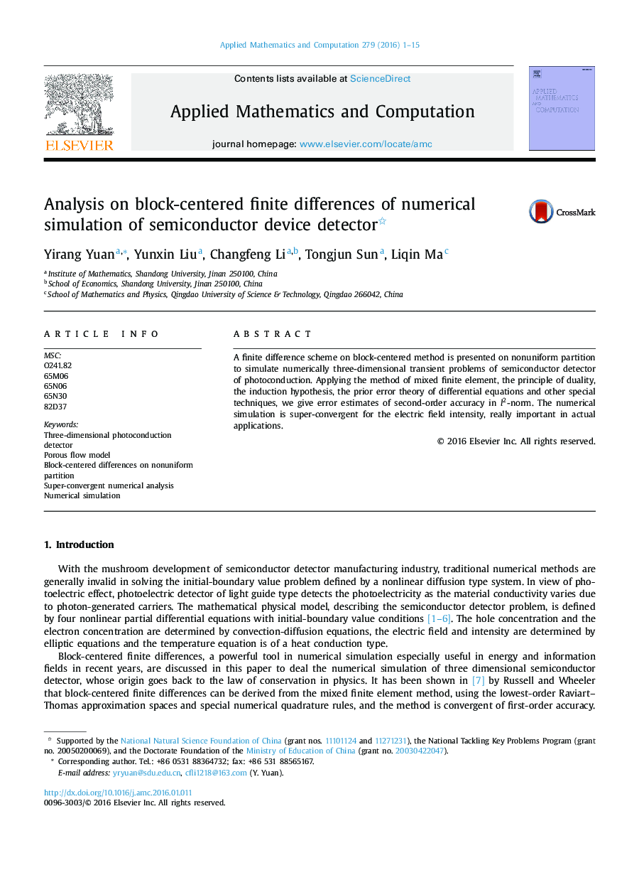 Analysis on block-centered finite differences of numerical simulation of semiconductor device detector 