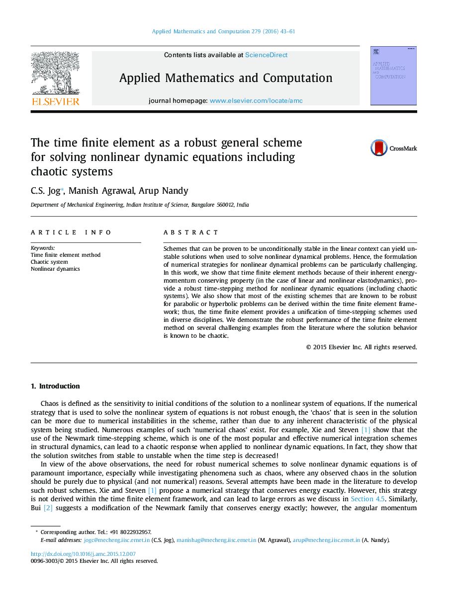 The time finite element as a robust general scheme for solving nonlinear dynamic equations including chaotic systems