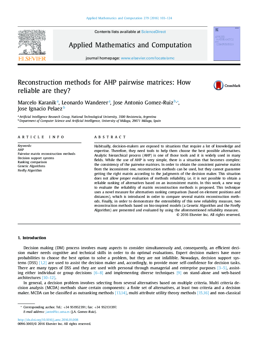 Reconstruction methods for AHP pairwise matrices: How reliable are they?