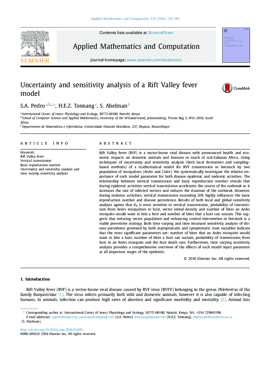 Uncertainty and sensitivity analysis of a Rift Valley fever model