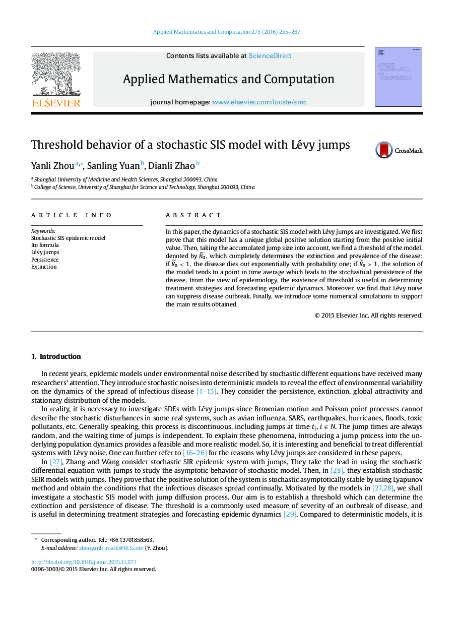 Threshold behavior of a stochastic SIS model with Le´vy jumps