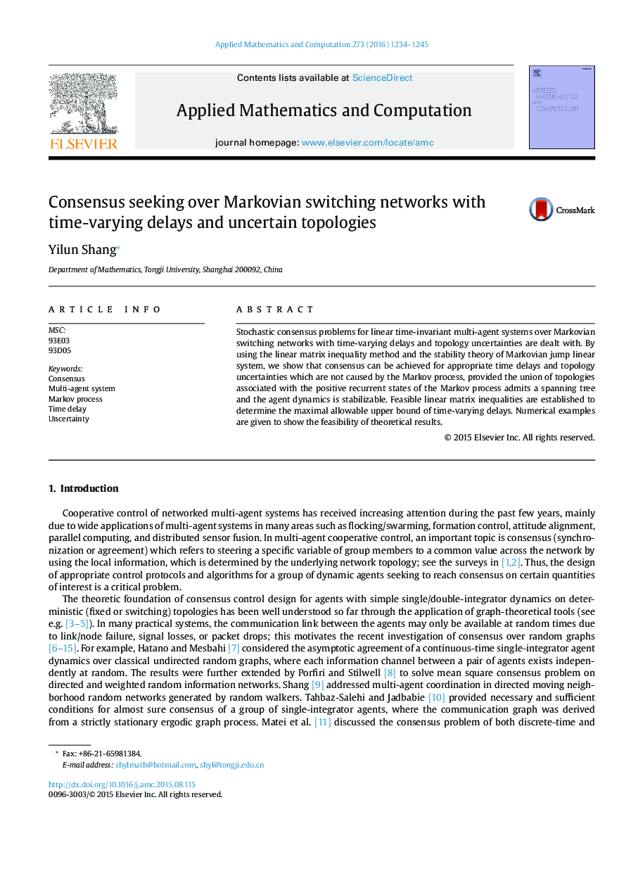 Consensus seeking over Markovian switching networks with time-varying delays and uncertain topologies