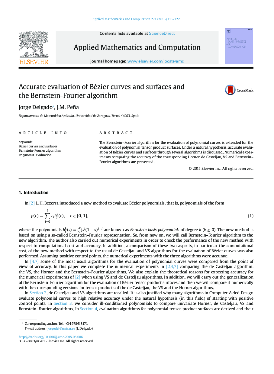 Accurate evaluation of Bézier curves and surfaces and the Bernstein-Fourier algorithm