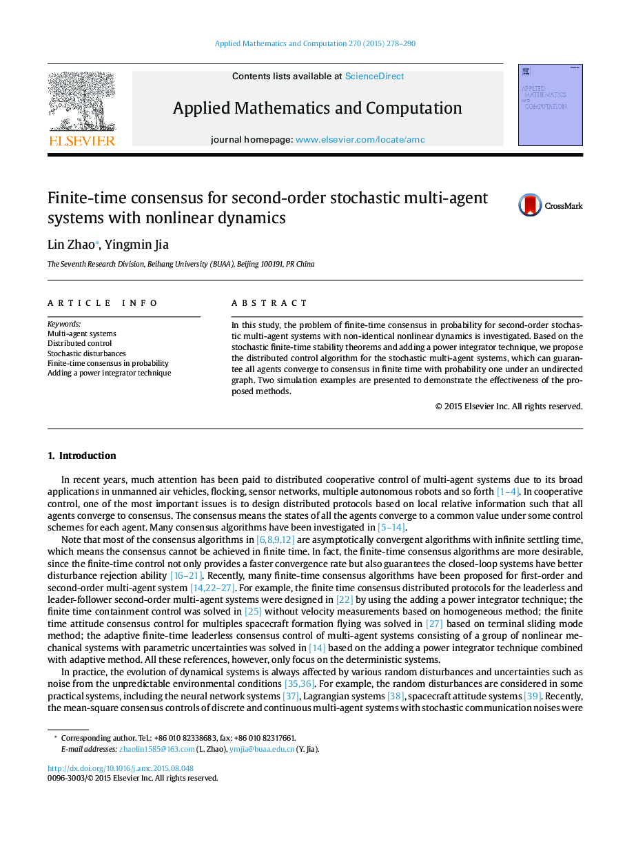 Finite-time consensus for second-order stochastic multi-agent systems with nonlinear dynamics