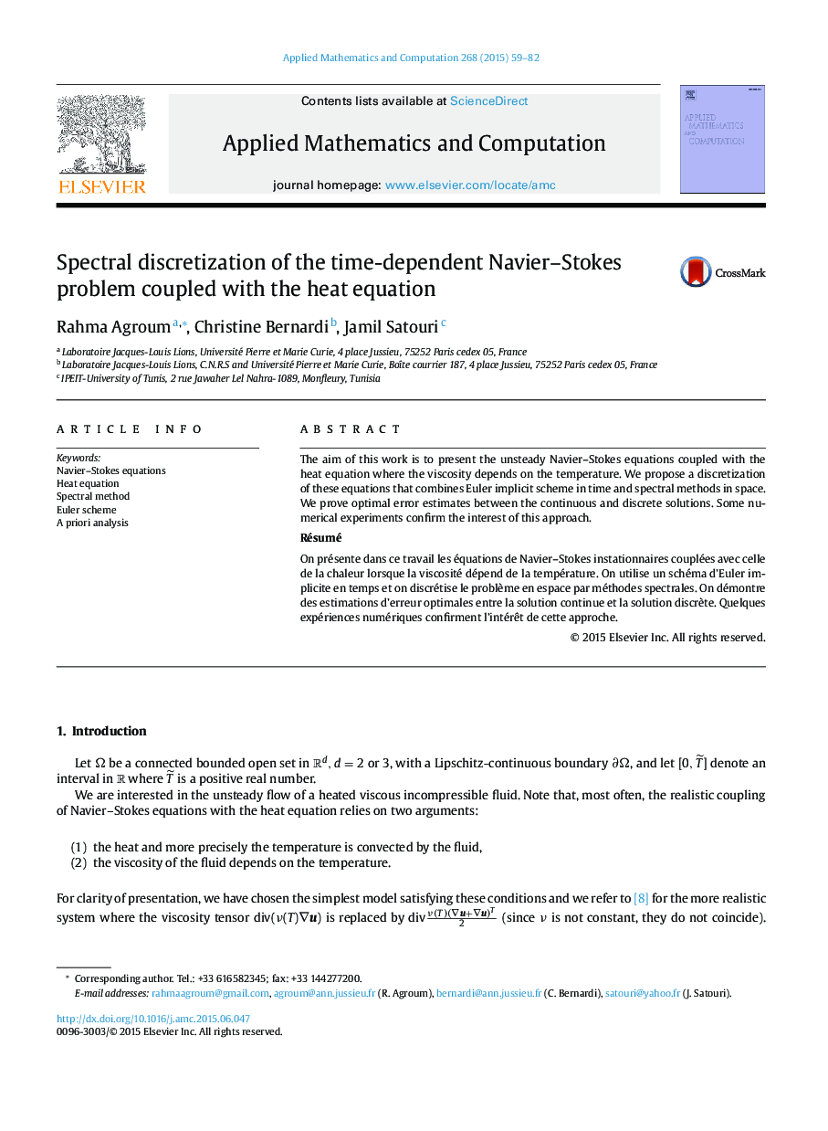 Spectral discretization of the time-dependent Navier–Stokes problem coupled with the heat equation