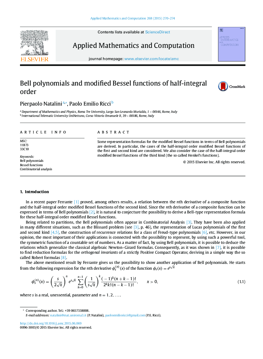 Bell polynomials and modified Bessel functions of half-integral order