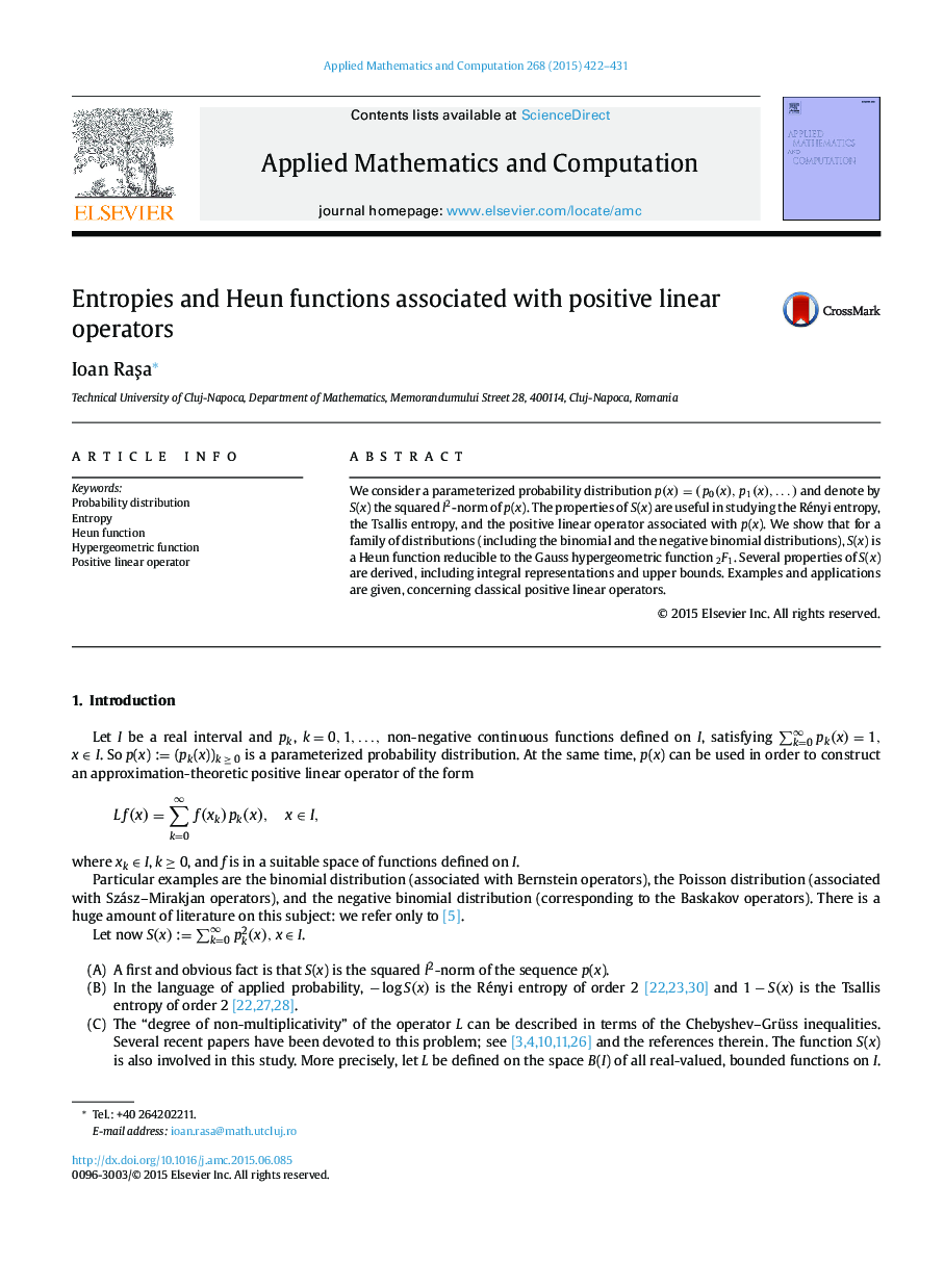 Entropies and Heun functions associated with positive linear operators