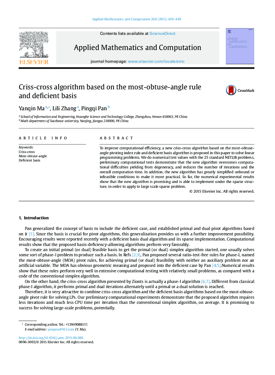 Criss-cross algorithm based on the most-obtuse-angle rule and deficient basis