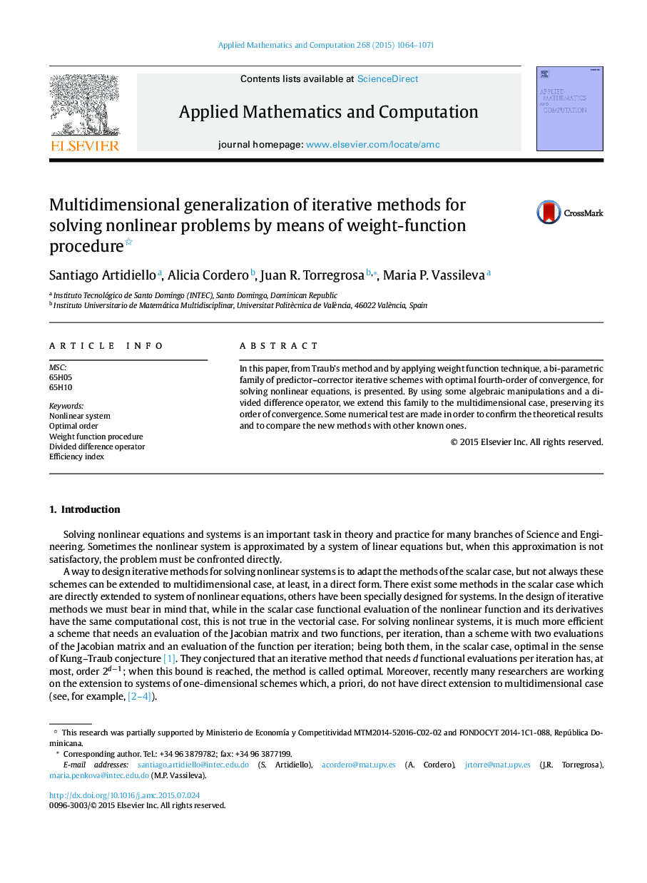 Multidimensional generalization of iterative methods for solving nonlinear problems by means of weight-function procedure 