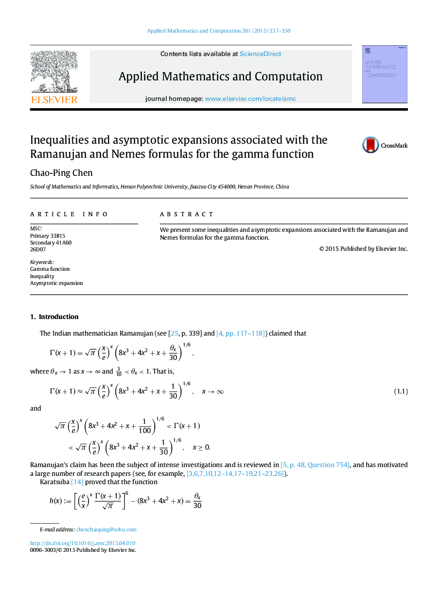 Inequalities and asymptotic expansions associated with the Ramanujan and Nemes formulas for the gamma function