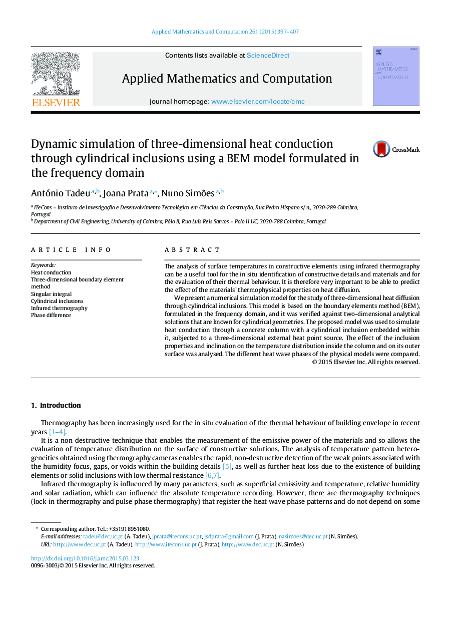 Dynamic simulation of three-dimensional heat conduction through cylindrical inclusions using a BEM model formulated in the frequency domain