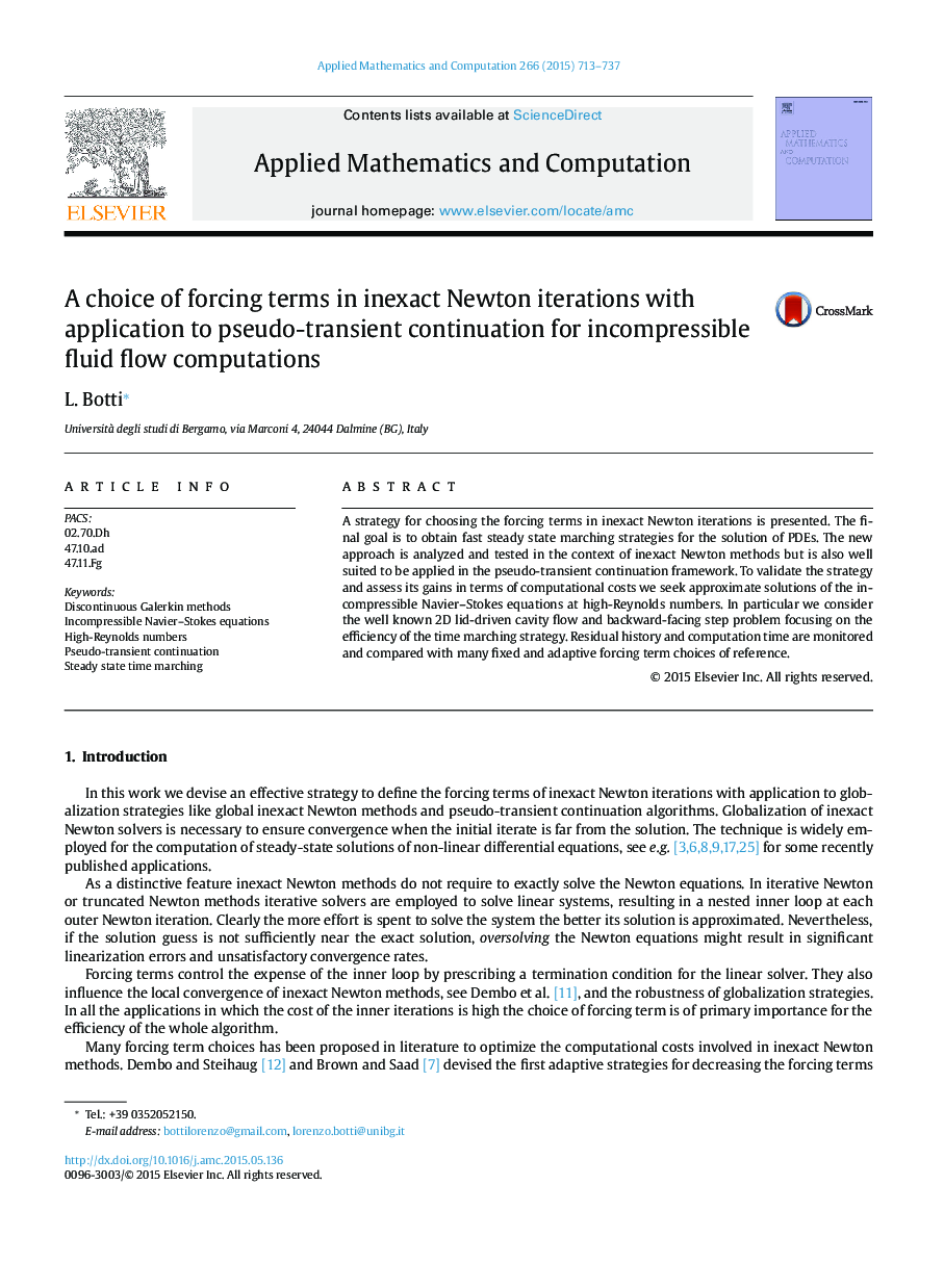 A choice of forcing terms in inexact Newton iterations with application to pseudo-transient continuation for incompressible fluid flow computations