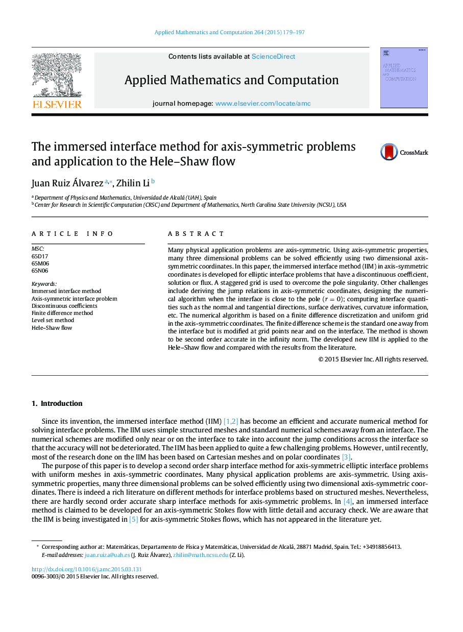 The immersed interface method for axis-symmetric problems and application to the Hele–Shaw flow