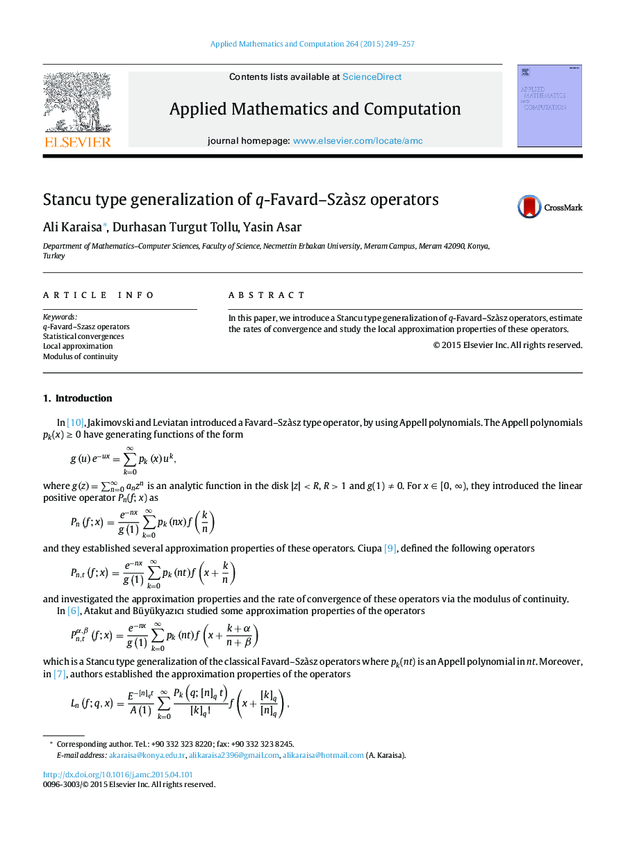 Stancu type generalization of q-Favard–Szàsz operators