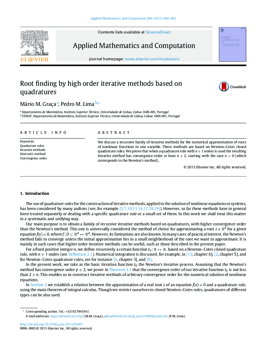 Root finding by high order iterative methods based on quadratures