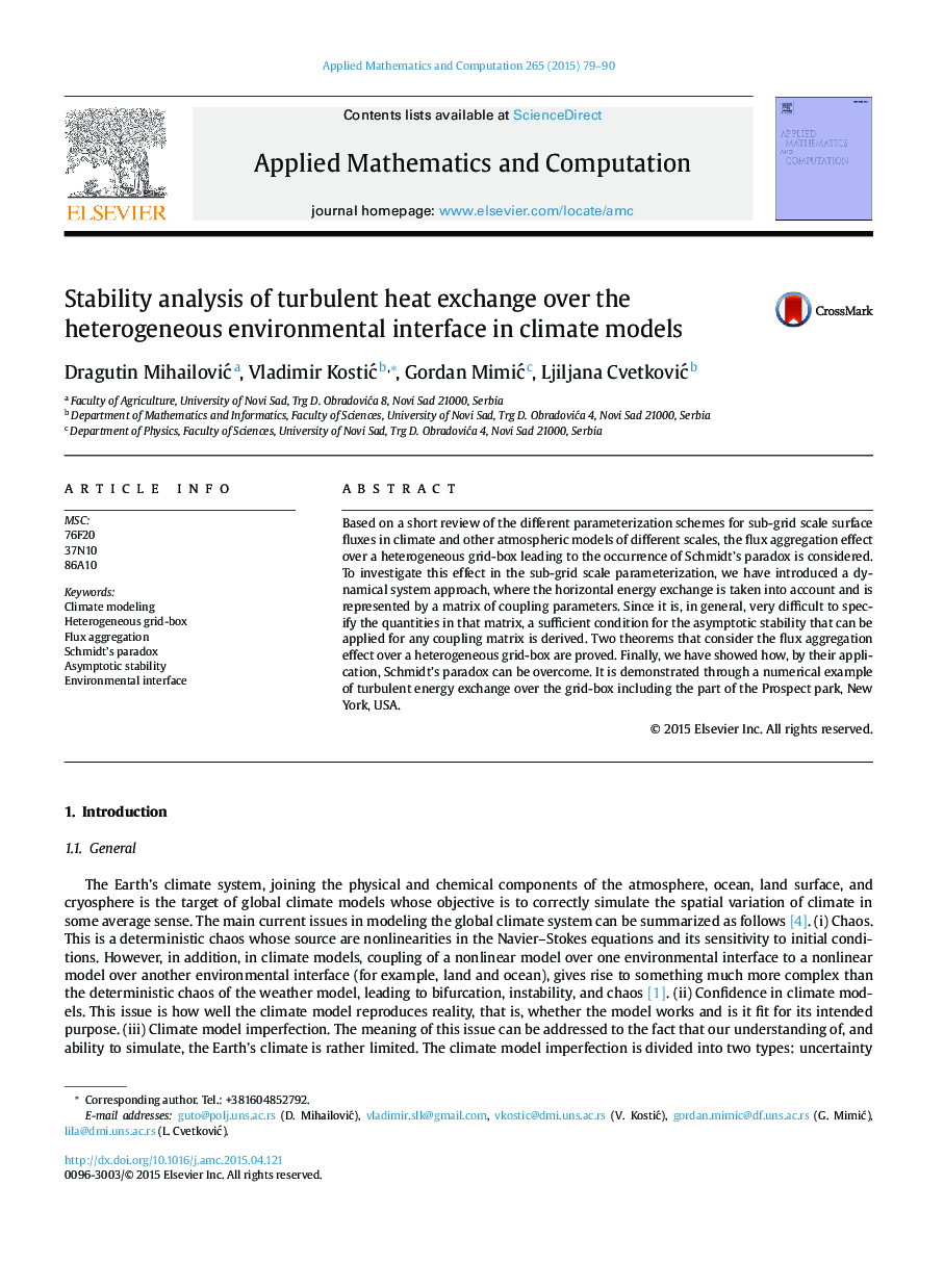 Stability analysis of turbulent heat exchange over the heterogeneous environmental interface in climate models