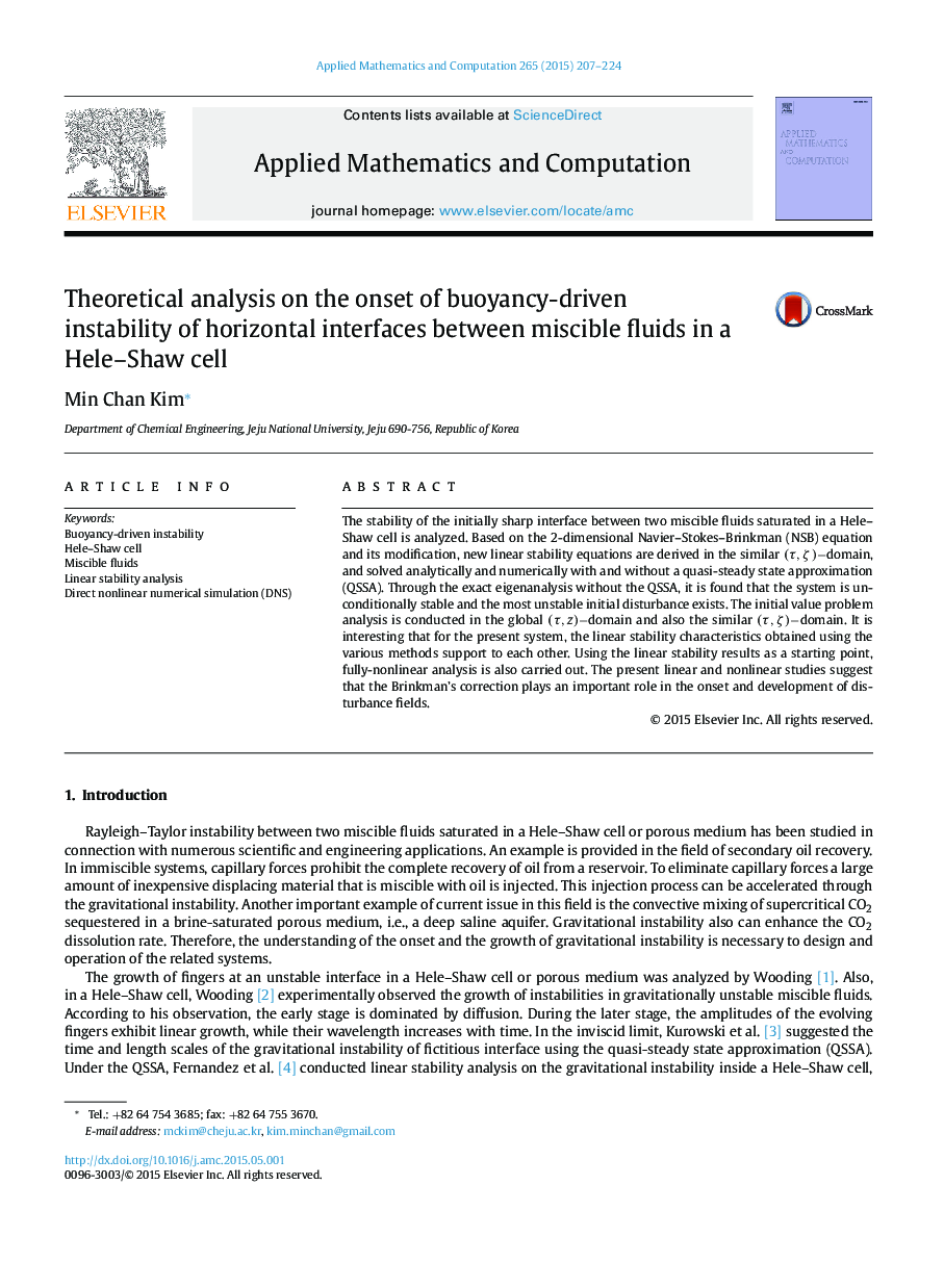 Theoretical analysis on the onset of buoyancy-driven instability of horizontal interfaces between miscible fluids in a Hele–Shaw cell