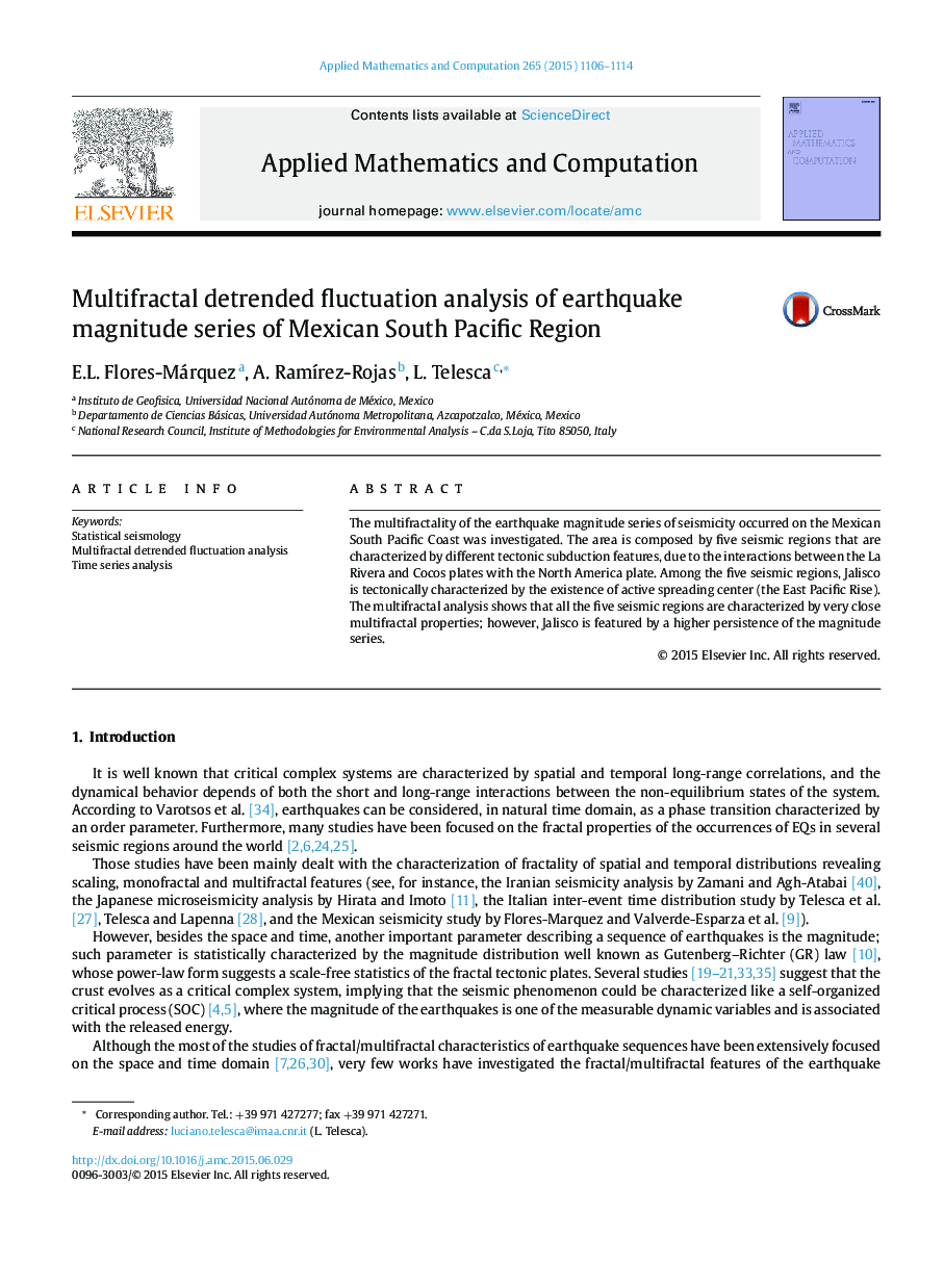 تجزیه و تحلیل نوسانات مولتی فرکتال از سری بزرگی زمین لرزه منطقه مکزیک جنوبی اقیانوس آرام 