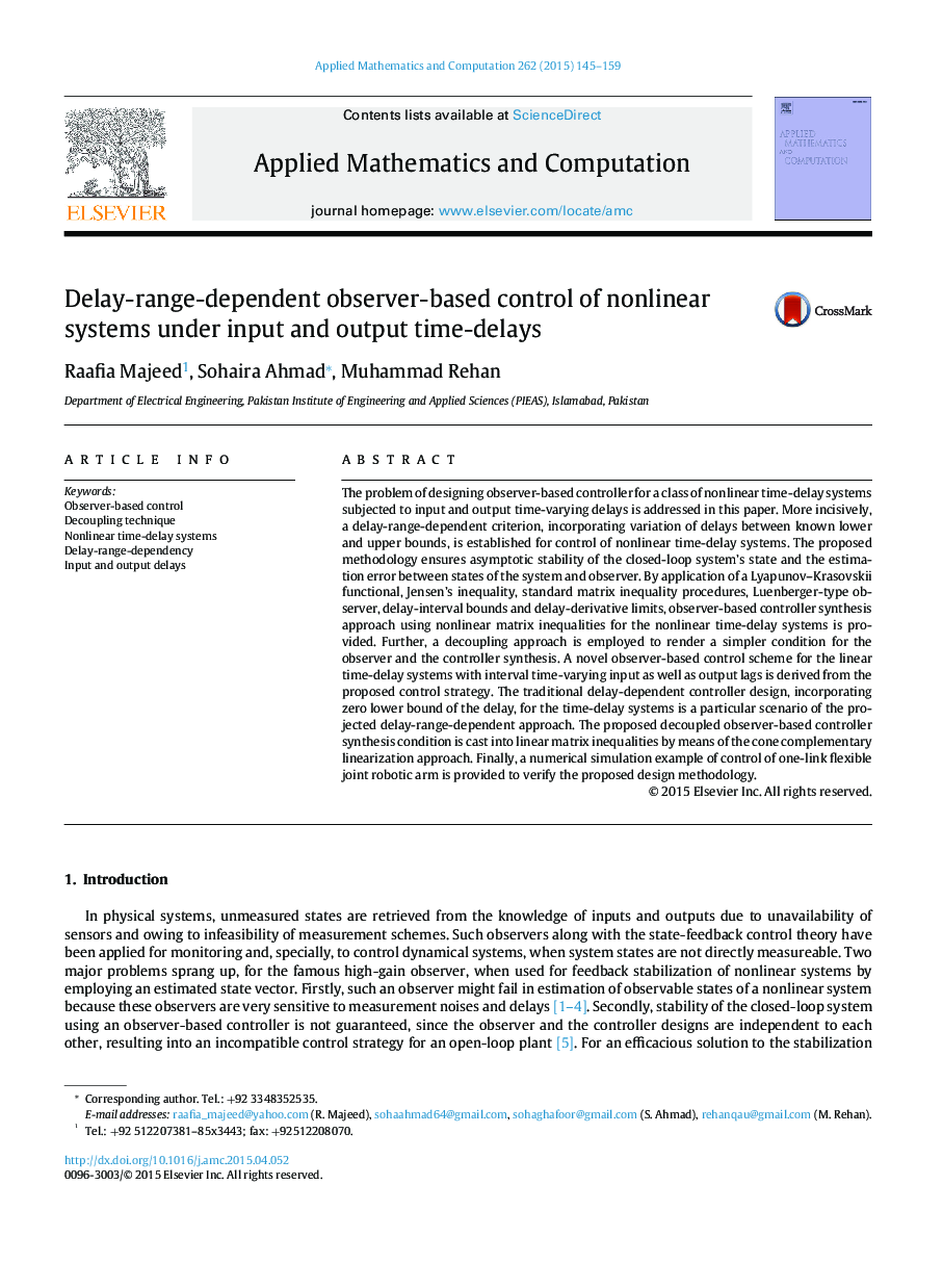 Delay-range-dependent observer-based control of nonlinear systems under input and output time-delays
