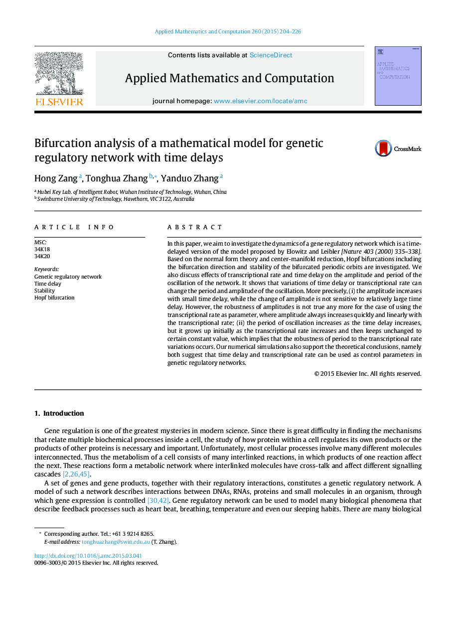 Bifurcation analysis of a mathematical model for genetic regulatory network with time delays