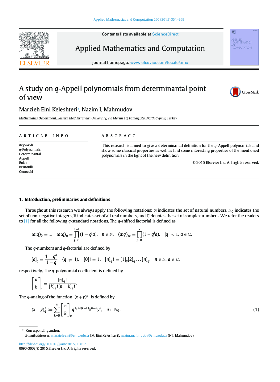 A study on q-Appell polynomials from determinantal point of view