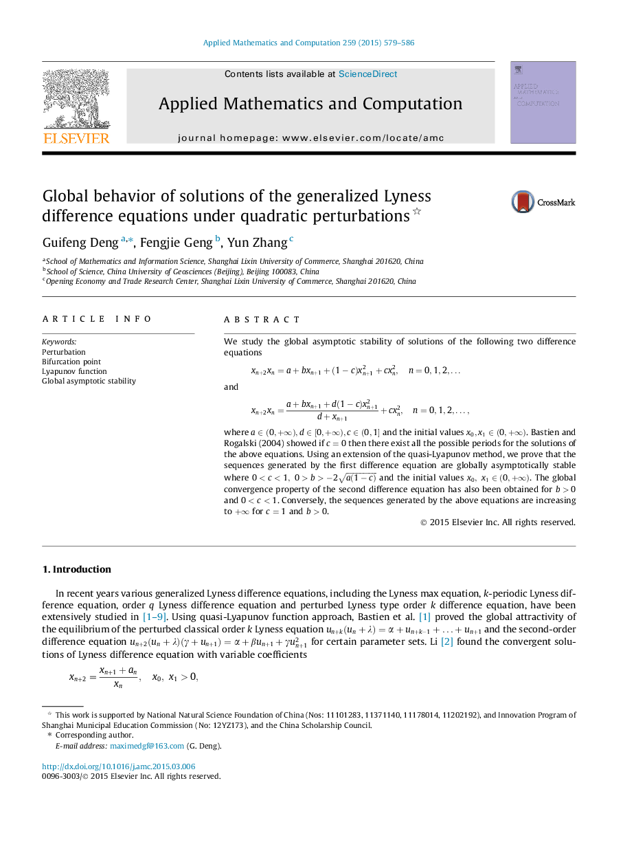 Global behavior of solutions of the generalized Lyness difference equations under quadratic perturbations 