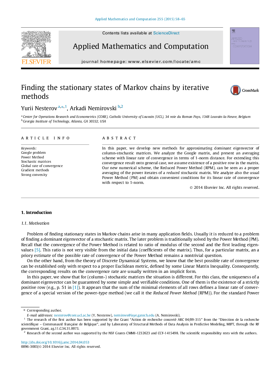 Finding the stationary states of Markov chains by iterative methods