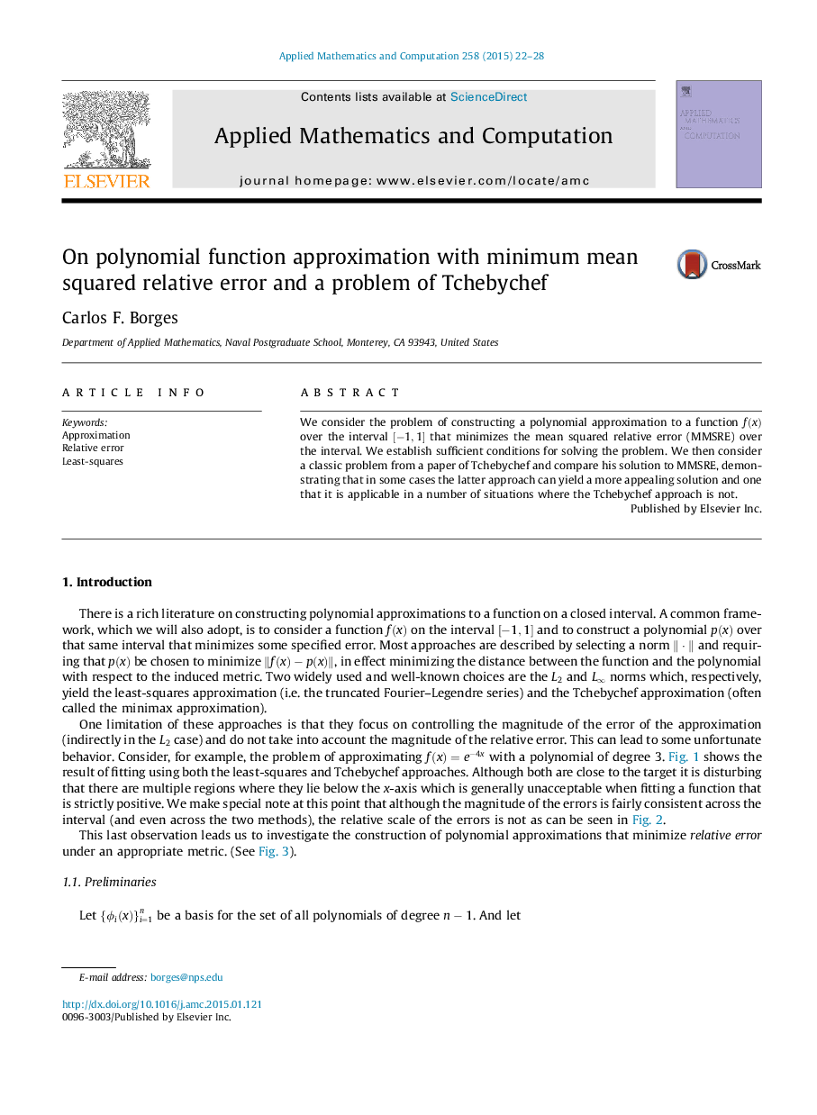 On polynomial function approximation with minimum mean squared relative error and a problem of Tchebychef