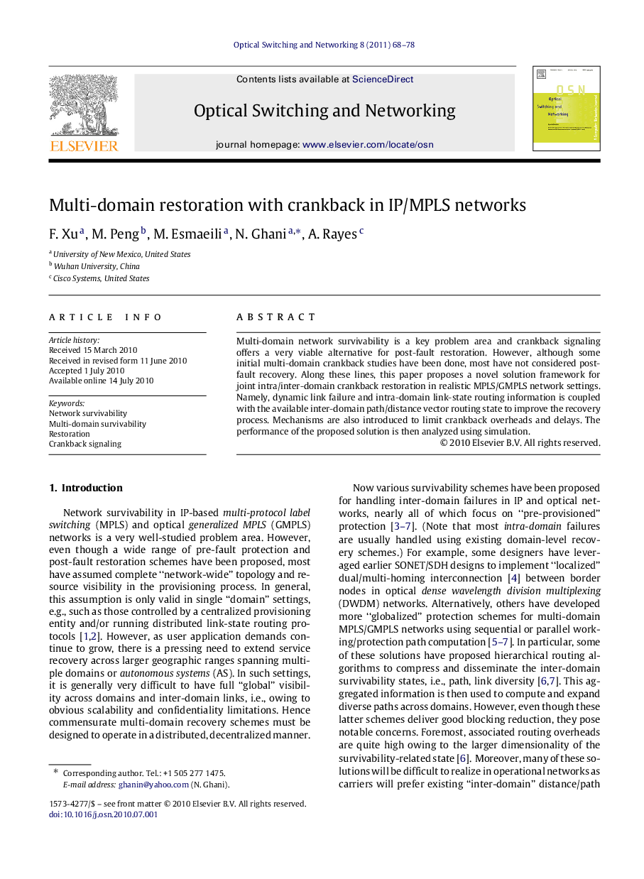 Multi-domain restoration with crankback in IP/MPLS networks