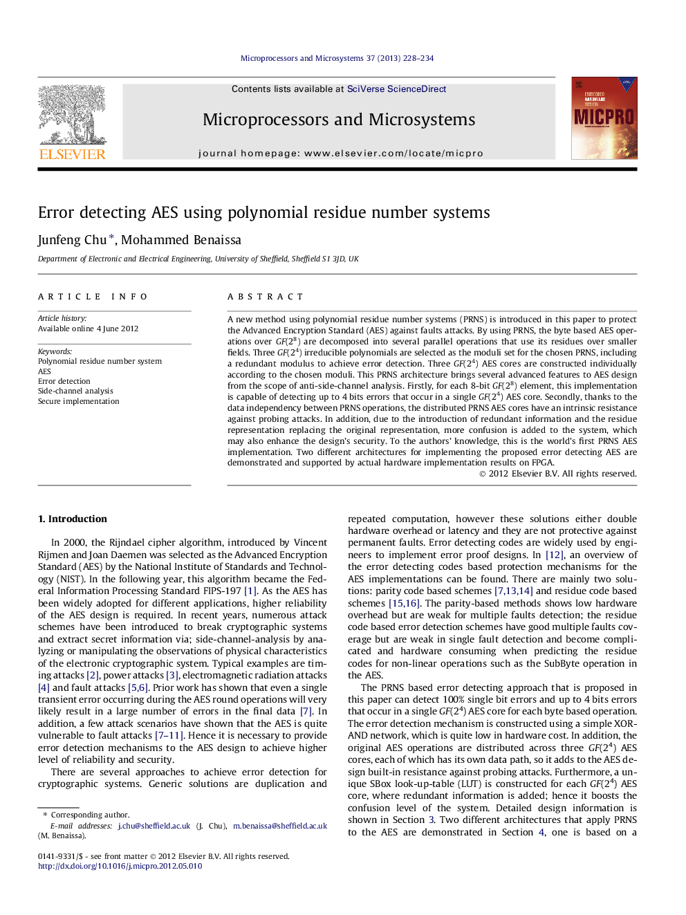 Error detecting AES using polynomial residue number systems