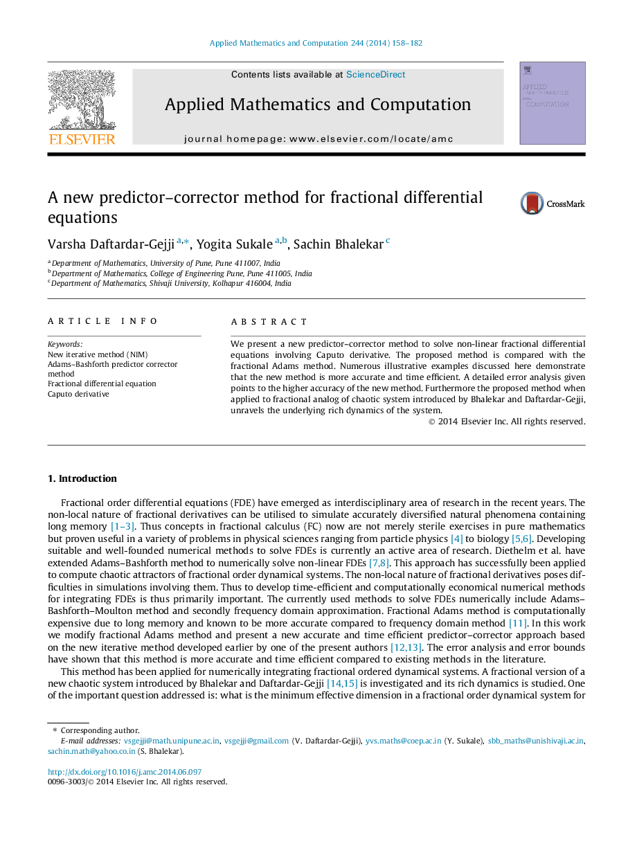 A new predictor–corrector method for fractional differential equations