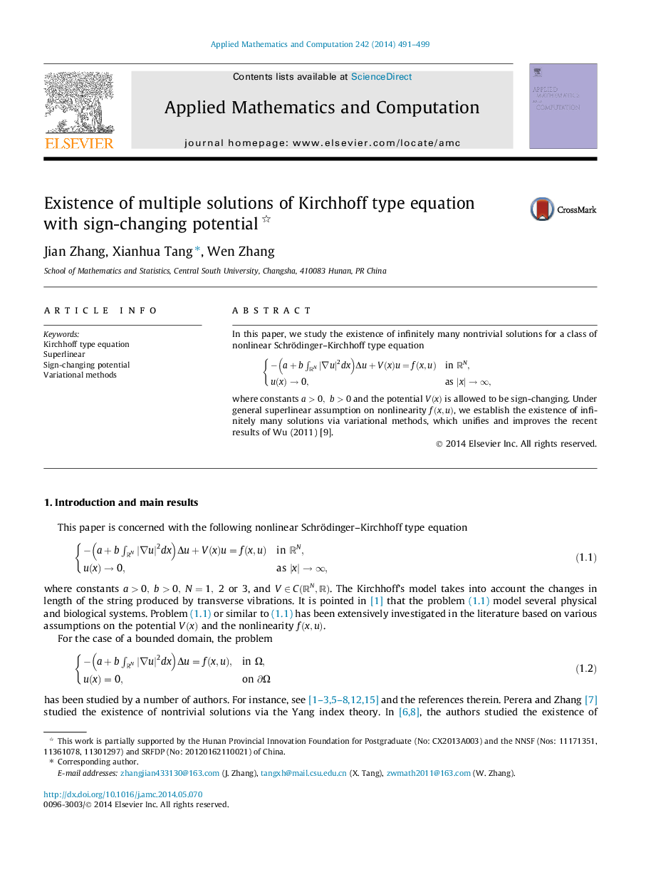 Existence of multiple solutions of Kirchhoff type equation with sign-changing potential 