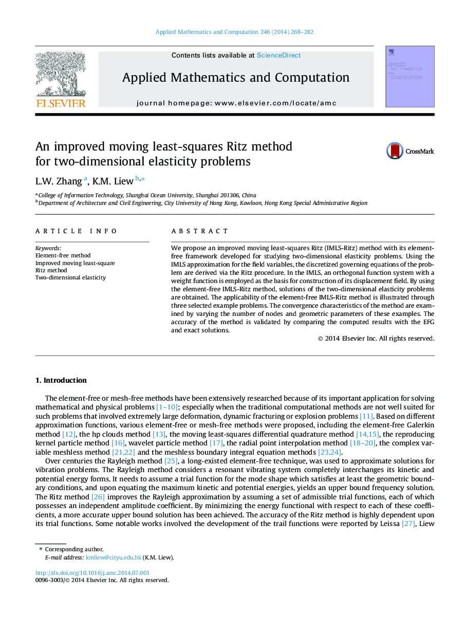 An improved moving least-squares Ritz method for two-dimensional elasticity problems