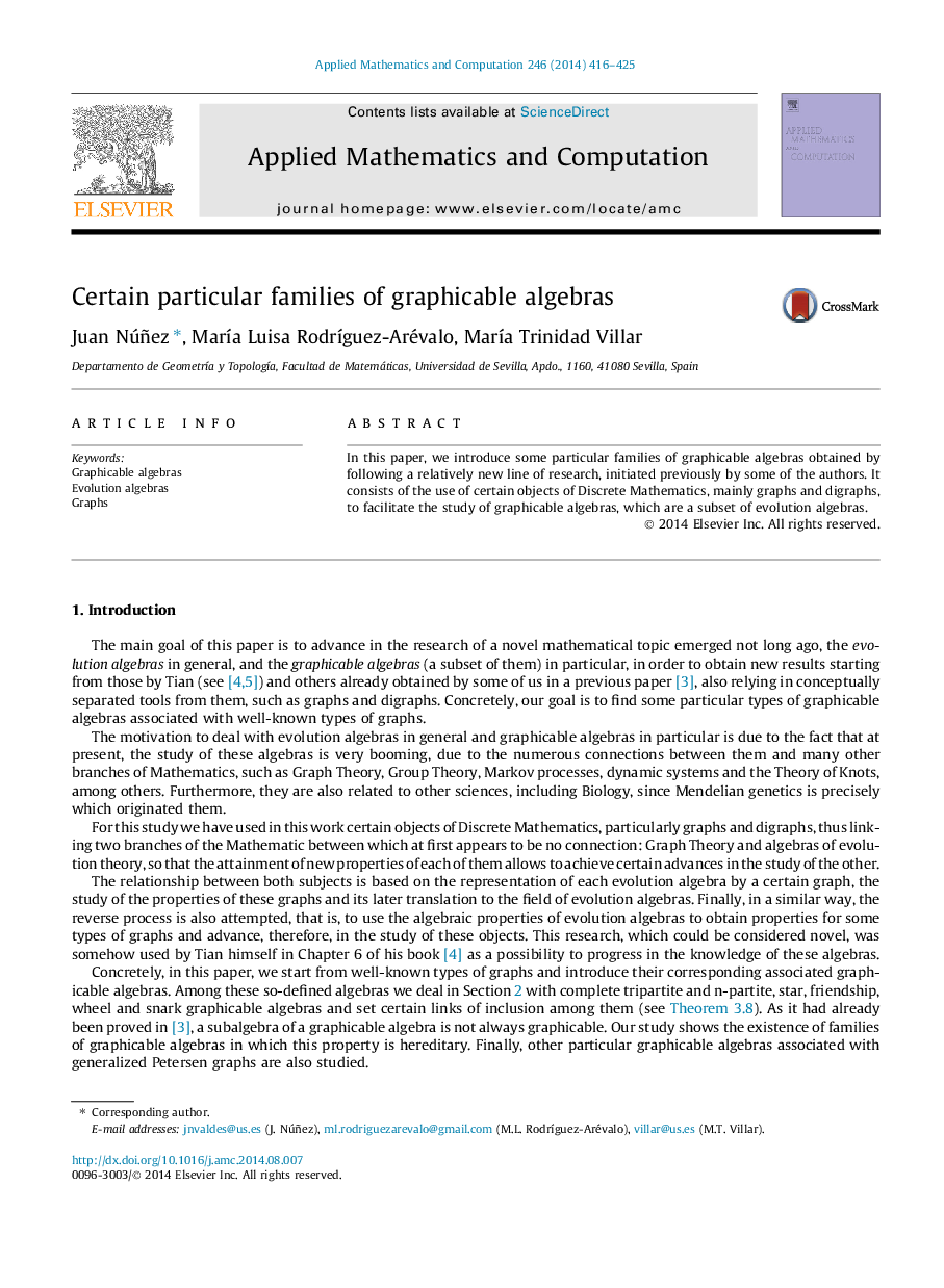 Certain particular families of graphicable algebras