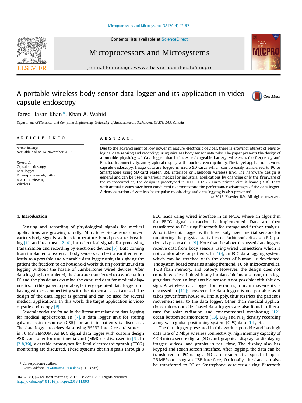 A portable wireless body sensor data logger and its application in video capsule endoscopy