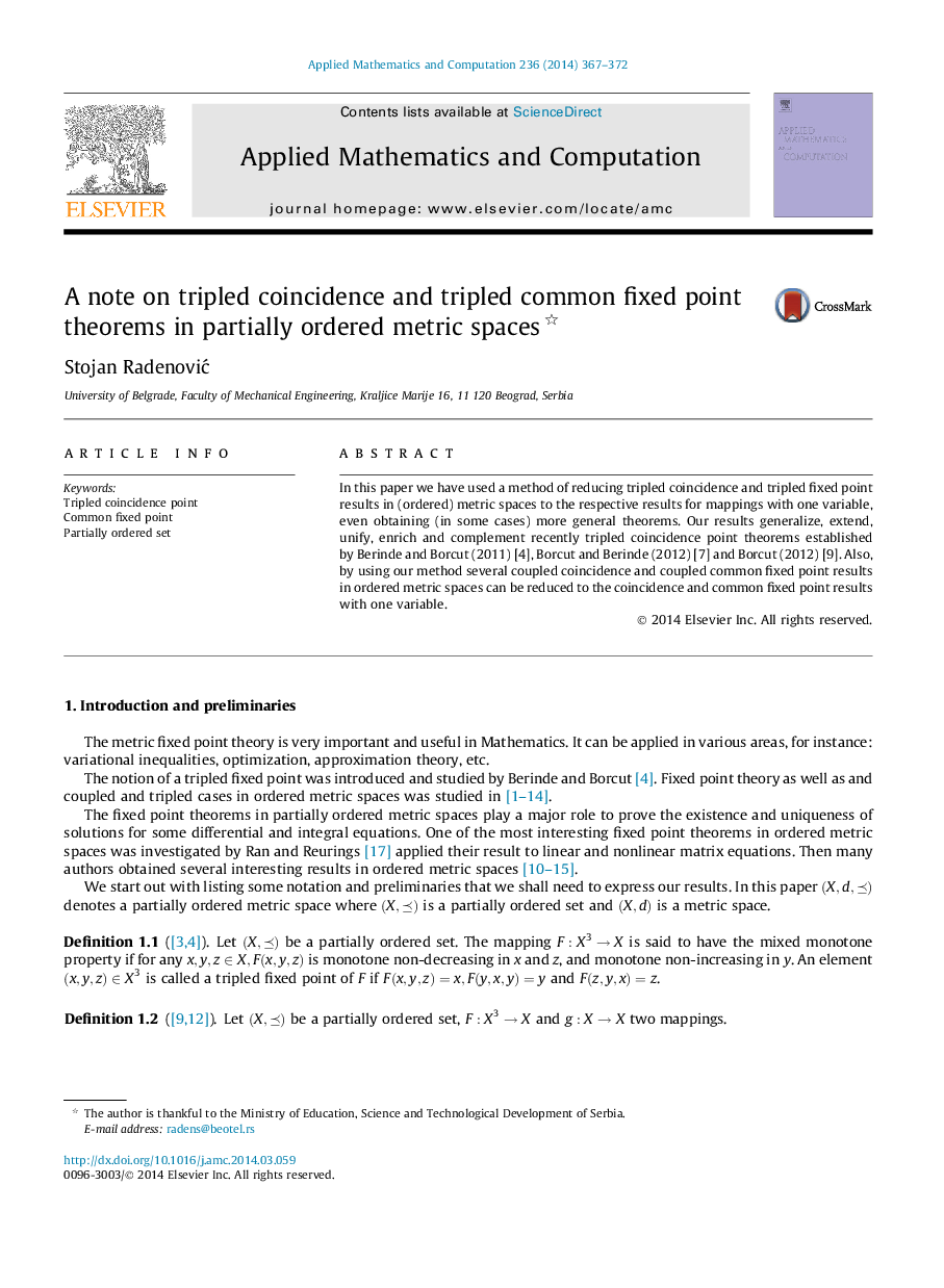 A note on tripled coincidence and tripled common fixed point theorems in partially ordered metric spaces 