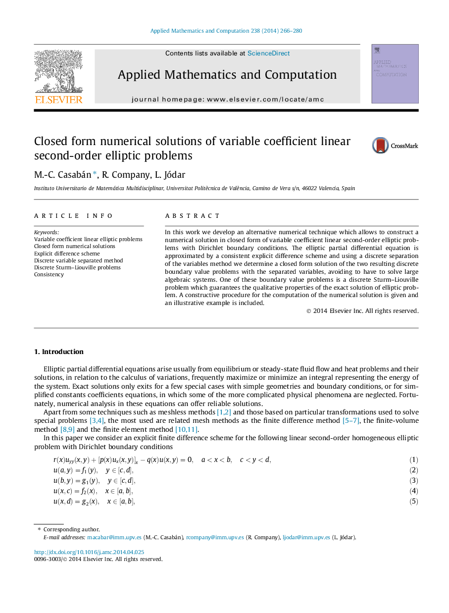 Closed form numerical solutions of variable coefficient linear second-order elliptic problems