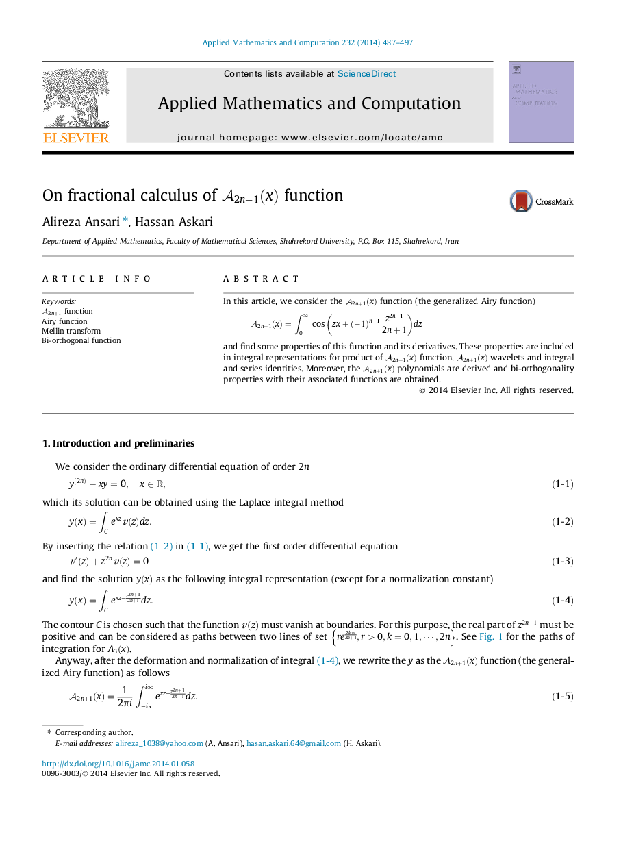 On fractional calculus of A2n+1(x)A2n+1(x) function