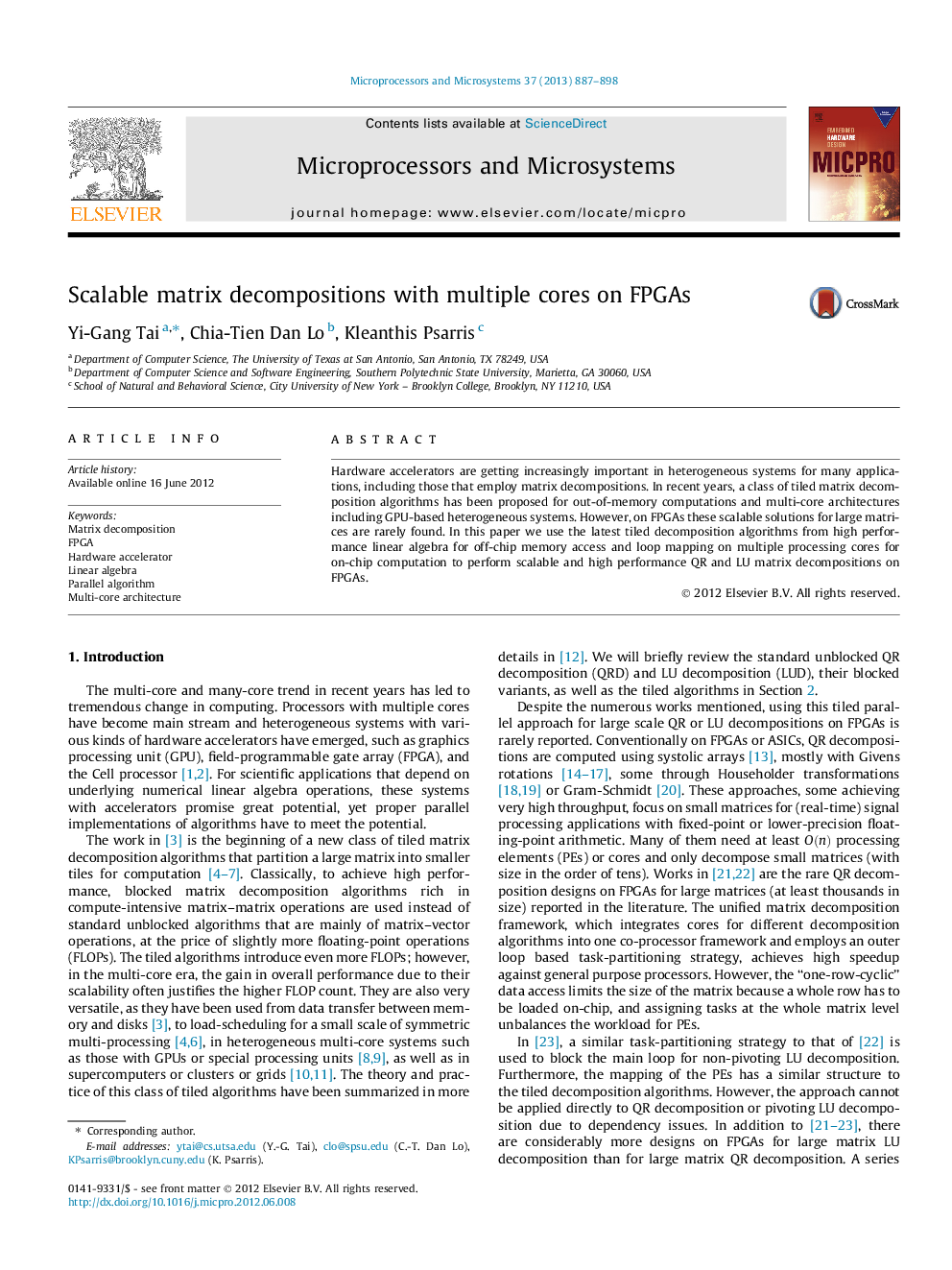 Scalable matrix decompositions with multiple cores on FPGAs