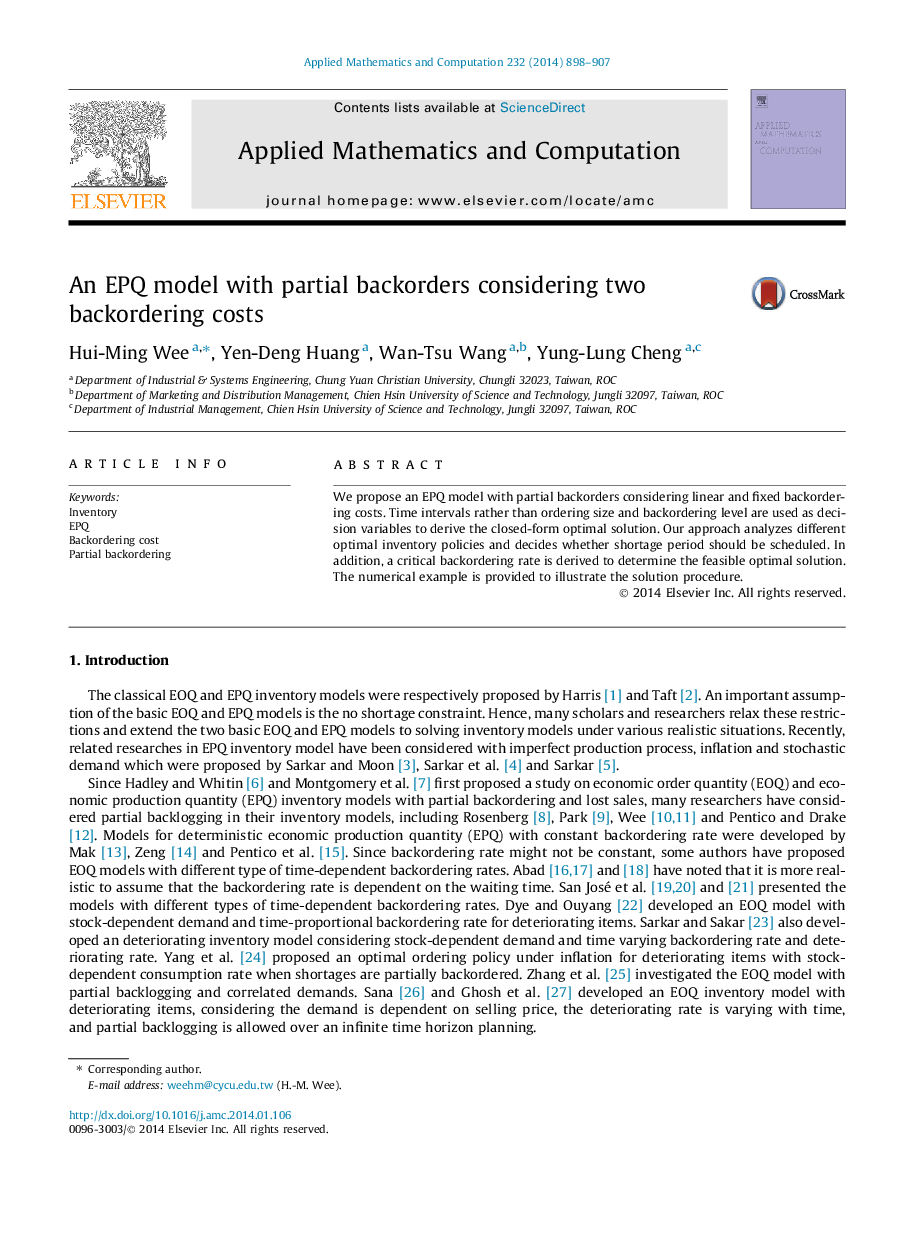 An EPQ model with partial backorders considering two backordering costs