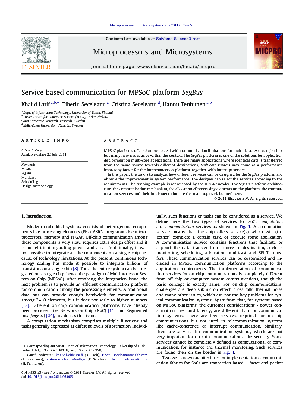 Service based communication for MPSoC platform-SegBus