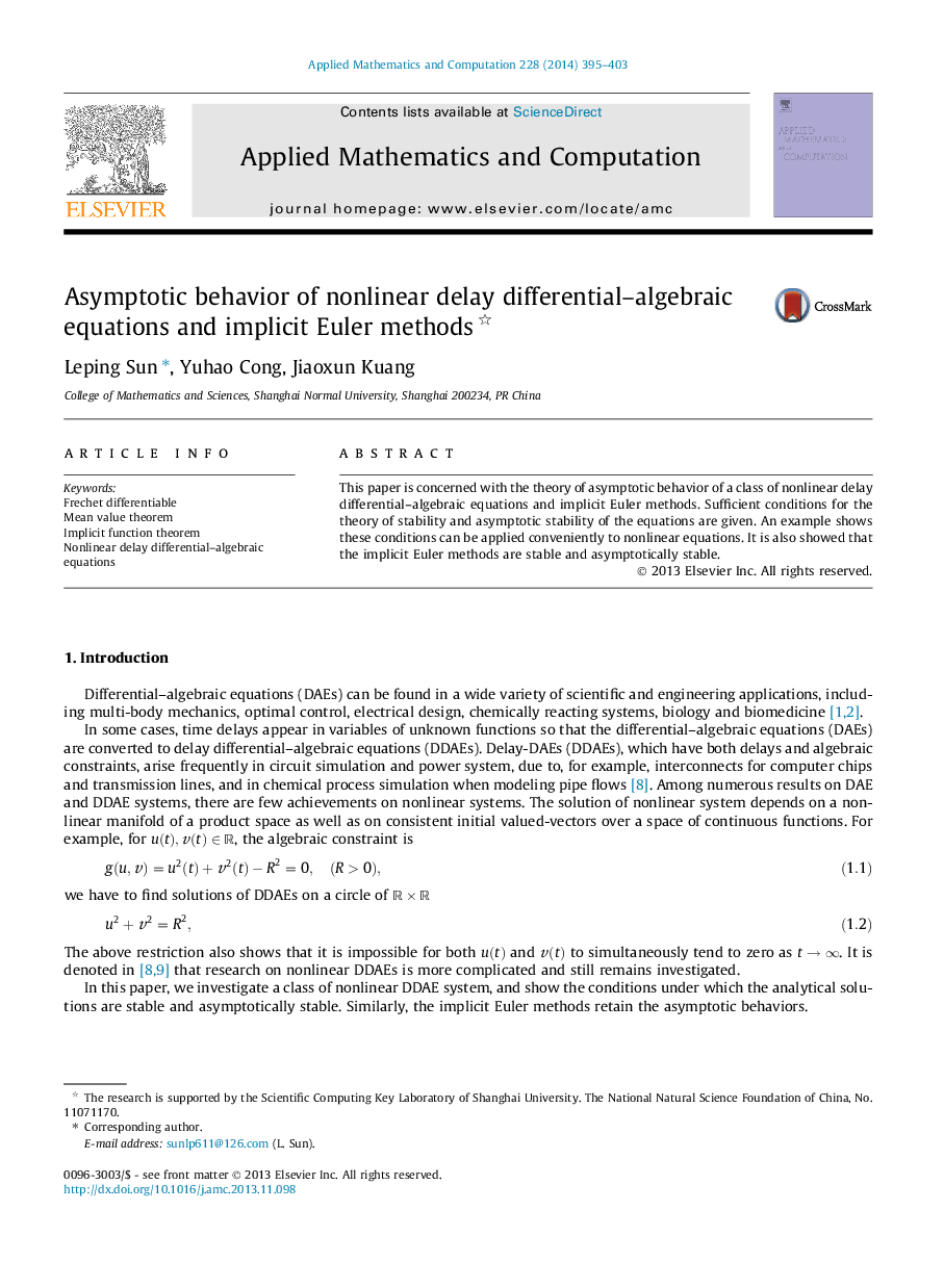 Asymptotic behavior of nonlinear delay differential–algebraic equations and implicit Euler methods 