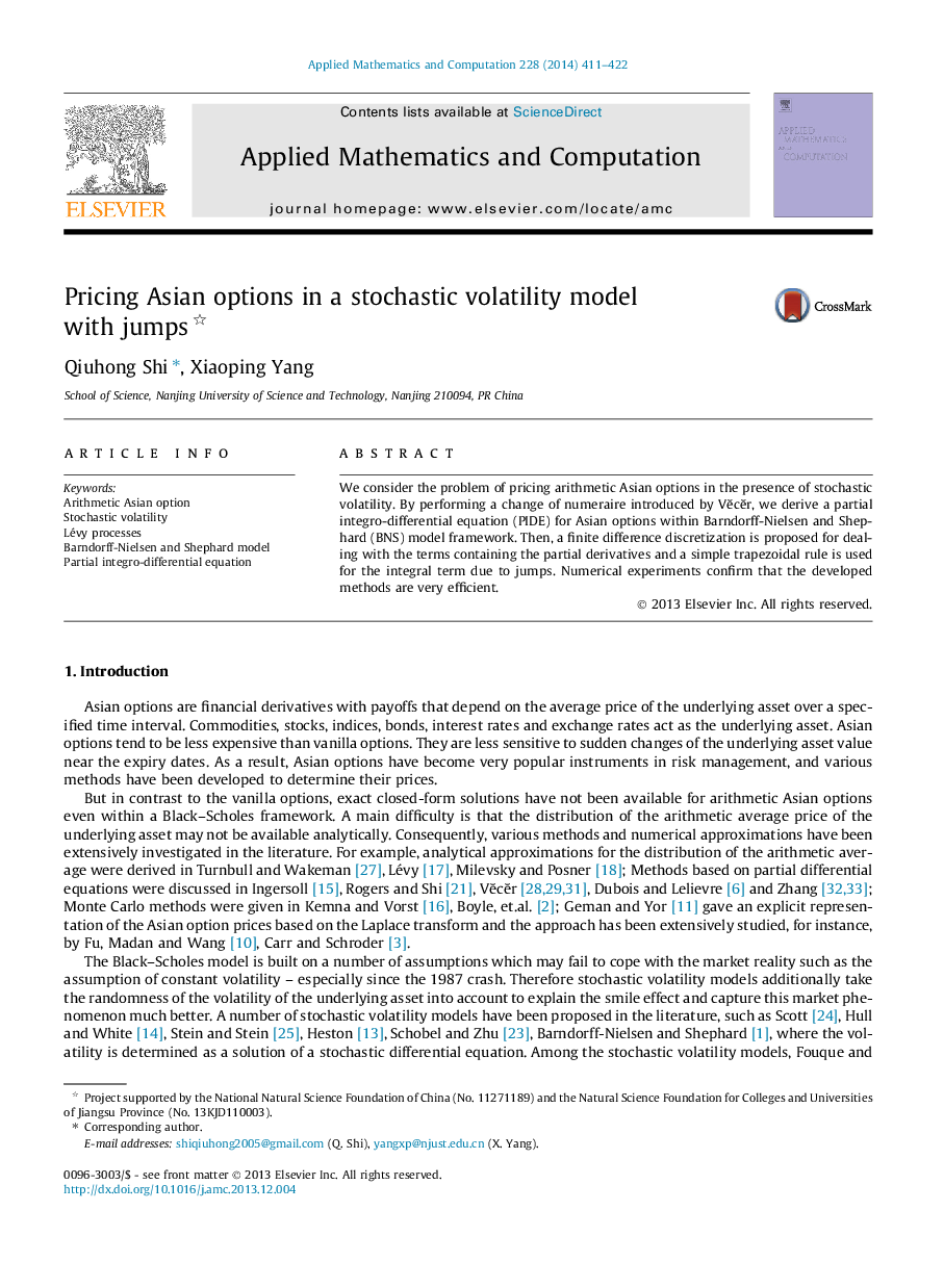 Pricing Asian options in a stochastic volatility model with jumps 