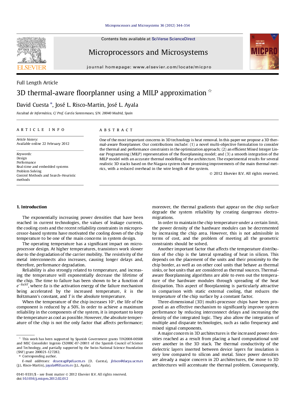 3D thermal-aware floorplanner using a MILP approximation 