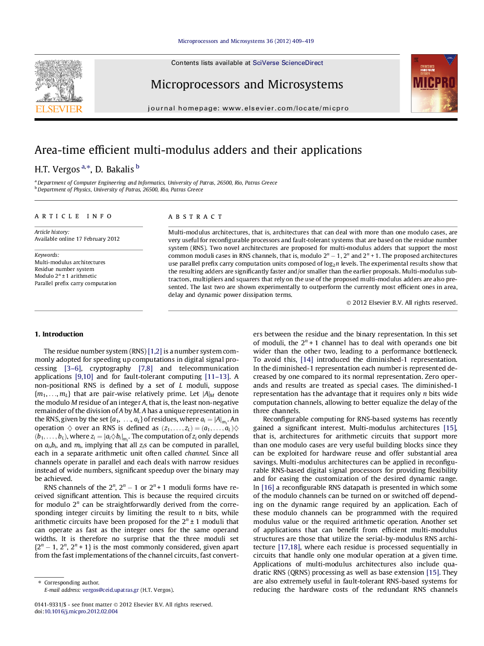 Area-time efficient multi-modulus adders and their applications