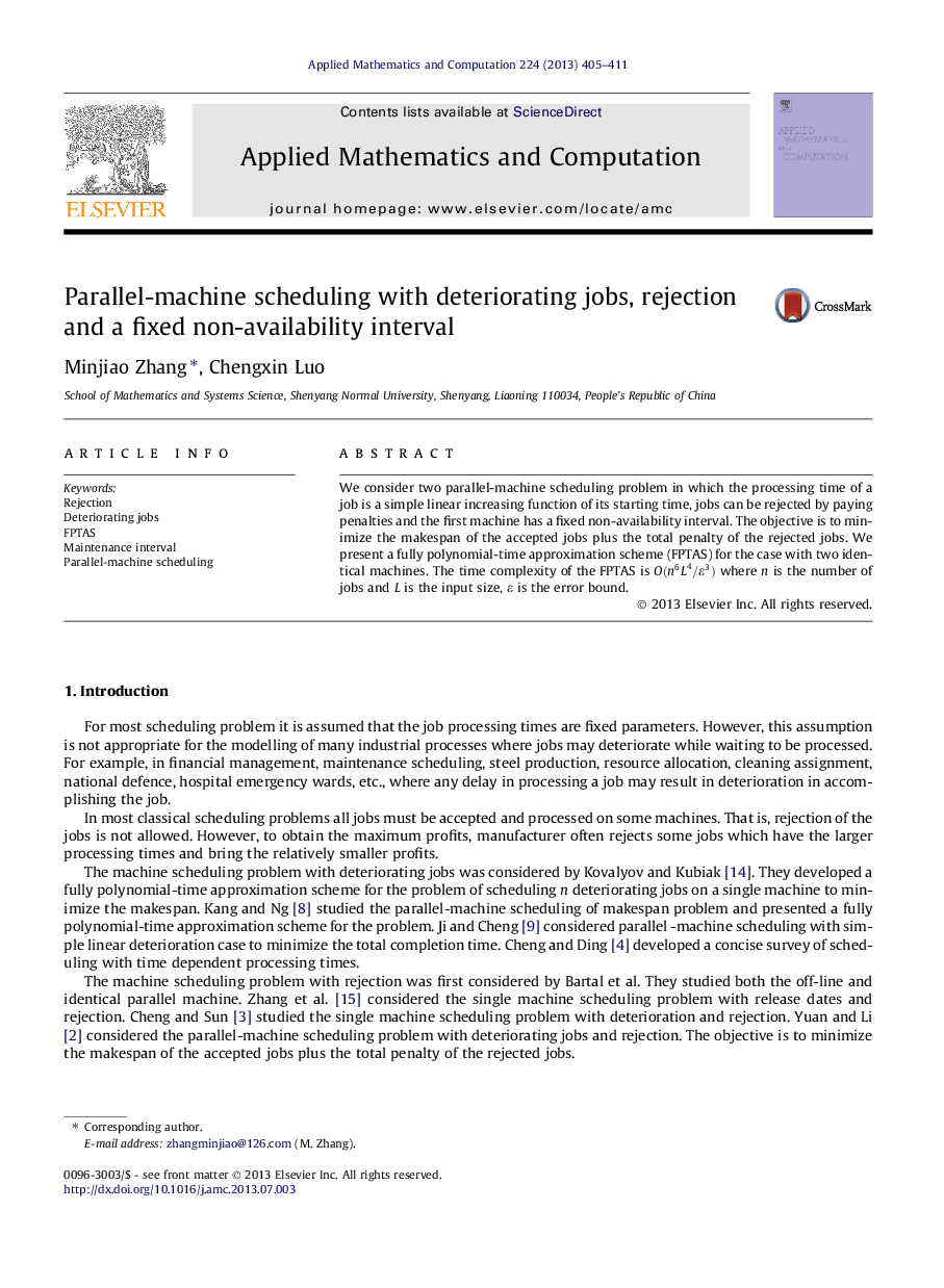 Parallel-machine scheduling with deteriorating jobs, rejection and a fixed non-availability interval