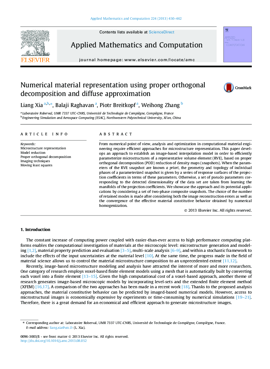 Numerical material representation using proper orthogonal decomposition and diffuse approximation