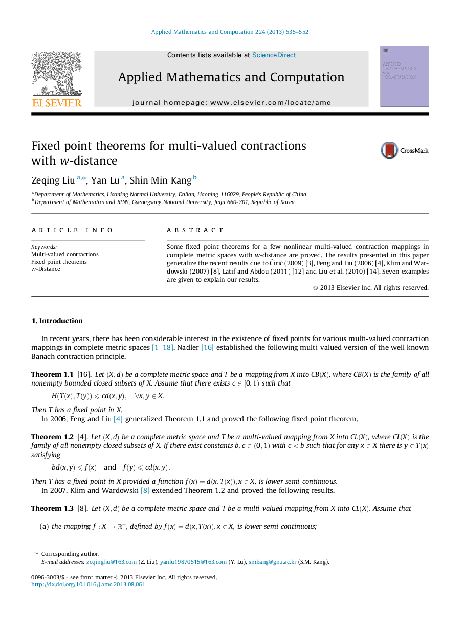 Fixed point theorems for multi-valued contractions with w-distance