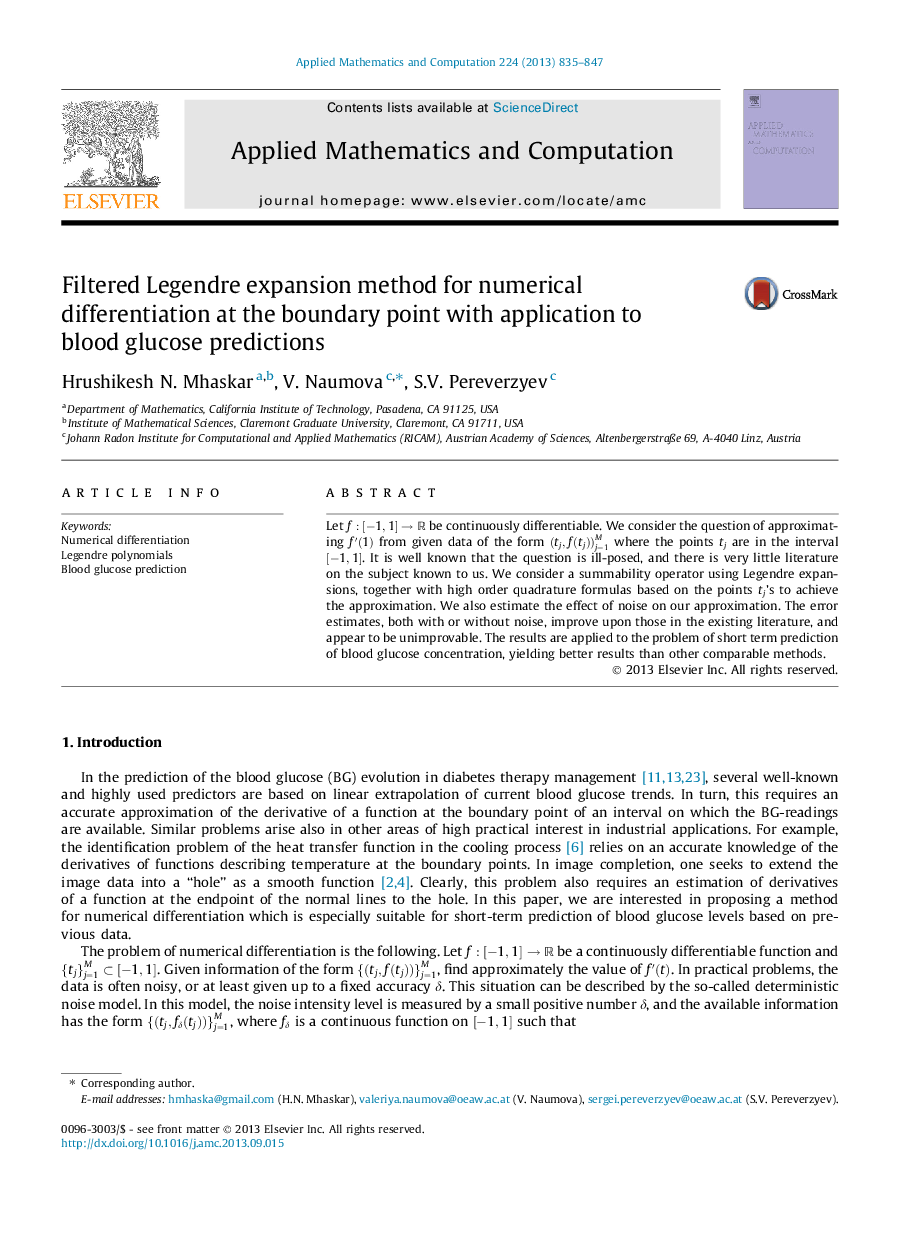 Filtered Legendre expansion method for numerical differentiation at the boundary point with application to blood glucose predictions